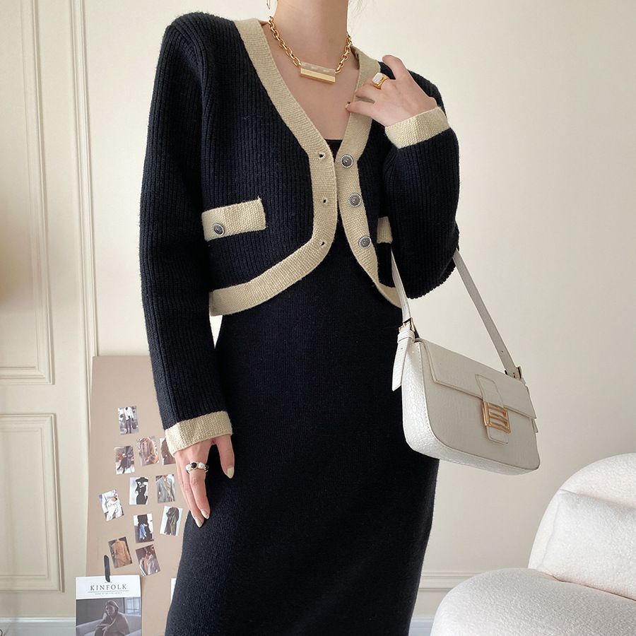 Damen Strickjacke mit kontrastierenden Details und Knöpfen Drune