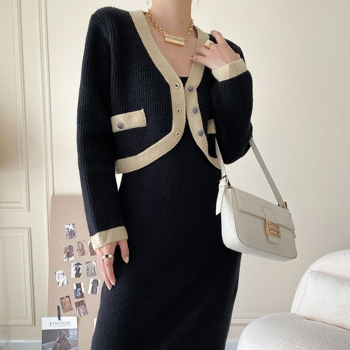 Damen Strickjacke mit kontrastierenden Details und Knöpfen Drune