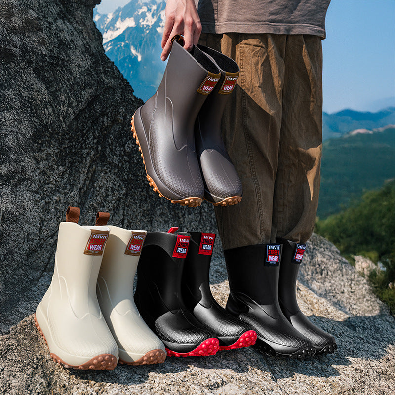 Unisex Wasserdichte Kurzschaft-Outdoor-Gummistiefel mit profilierter Noppenlaufsohle Drune
