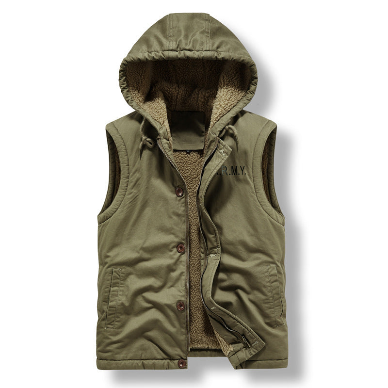Herren Gefütterte Kapuzenweste mit Teddyfleece, Reißverschluss und Druckknopfleiste Drune