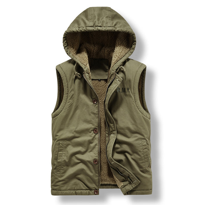 Herren Gefütterte Kapuzenweste mit Teddyfleece, Reißverschluss und Druckknopfleiste Drune