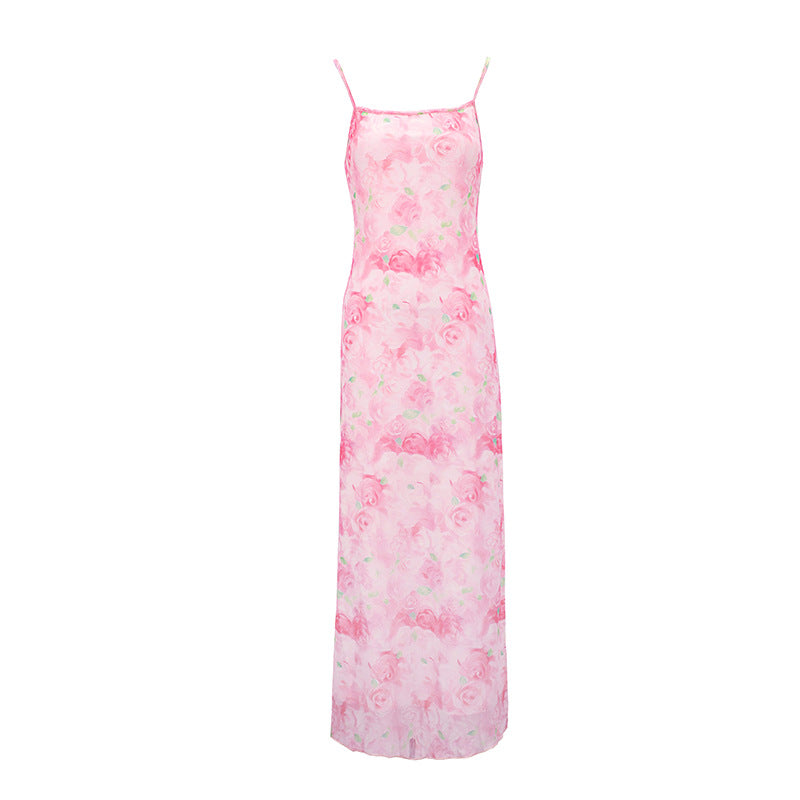 Damen elegantes Blumenmuster Maxikleid Drune