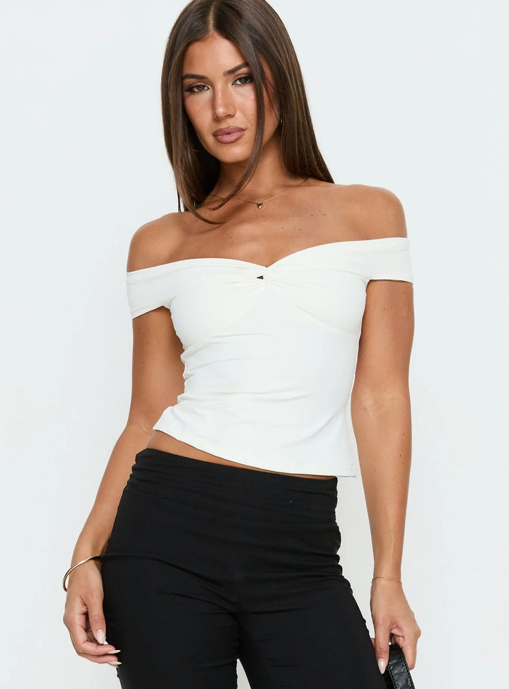 Damen Off-Shoulder Bustier-Top mit Raffung Drune
