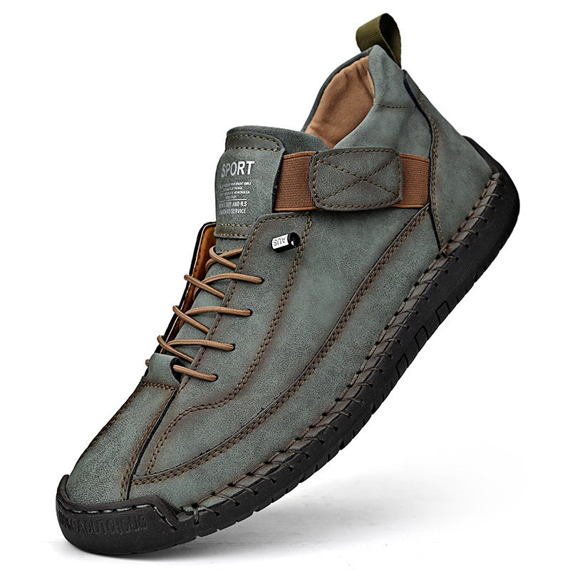 Herren Ledernachahmender Freizeit‑Sneaker mit Klettriemen, Mokassinnaht & profilierter Gummisohle Drune