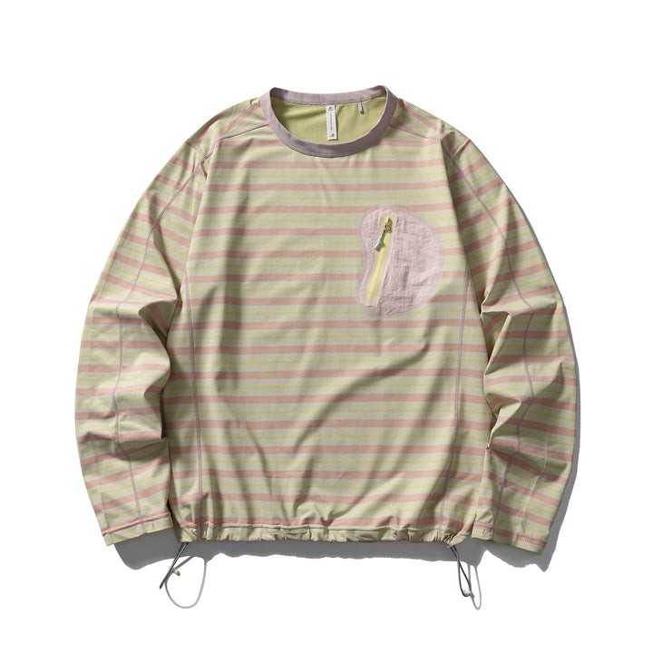 Unisex Langärmliges Gestreiftes Performance-Sweatshirt mit Brust-Reißverschlusstasche und Tunnelzug Drune