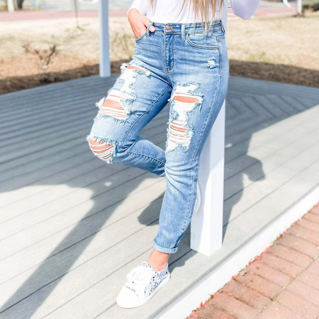 Damen Zerrissene Skinny Jeans Drune
