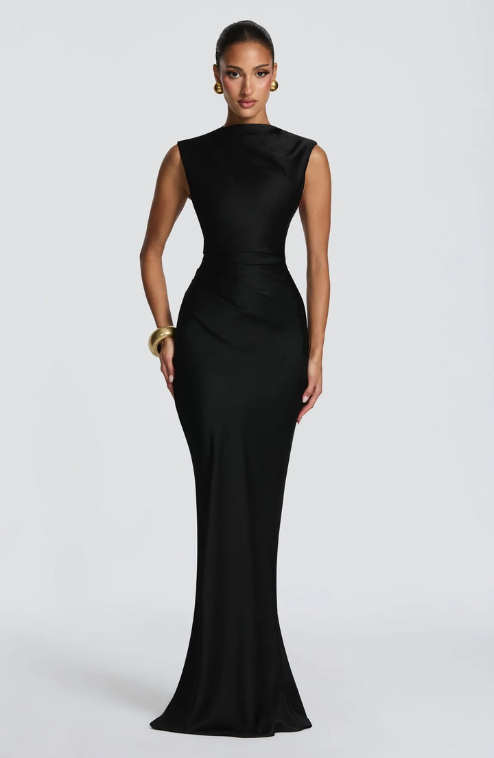 Damen Elegantes Maxikleid mit asymmetrischem Ausschnitt und raffinierten Drapierungen Drune