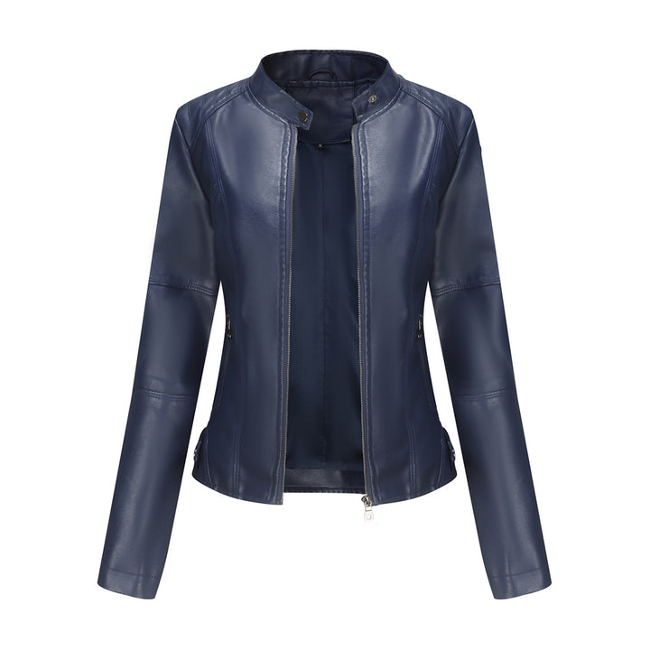 Damen nan schlanke Kunstlederjacke im Bikerstil mit Stehkragen und formenden Abnähern Drune