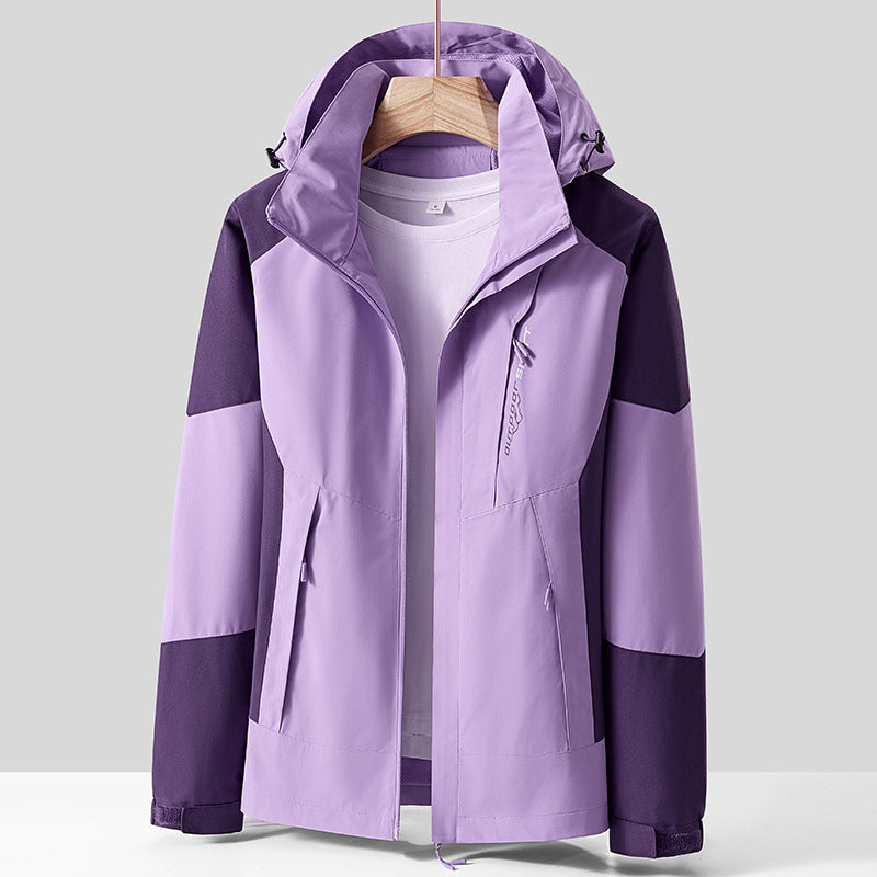 Unisex Atmungsaktive Softshell-Outdoorjacke im Colorblock-Design mit regulierbarer Kapuze und verdecktem Zweiwege-Reißverschluss Drune