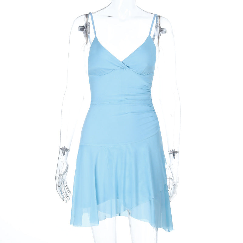 Damen lässiges Sommerkleid mit asymmetrischem Saum und zarten Trägern Drune