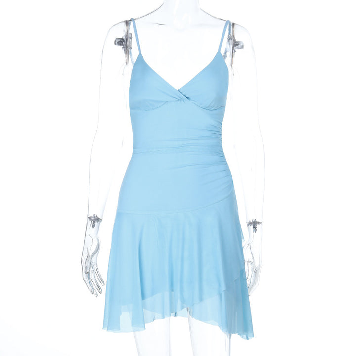 Damen lässiges Sommerkleid mit asymmetrischem Saum und zarten Trägern Drune