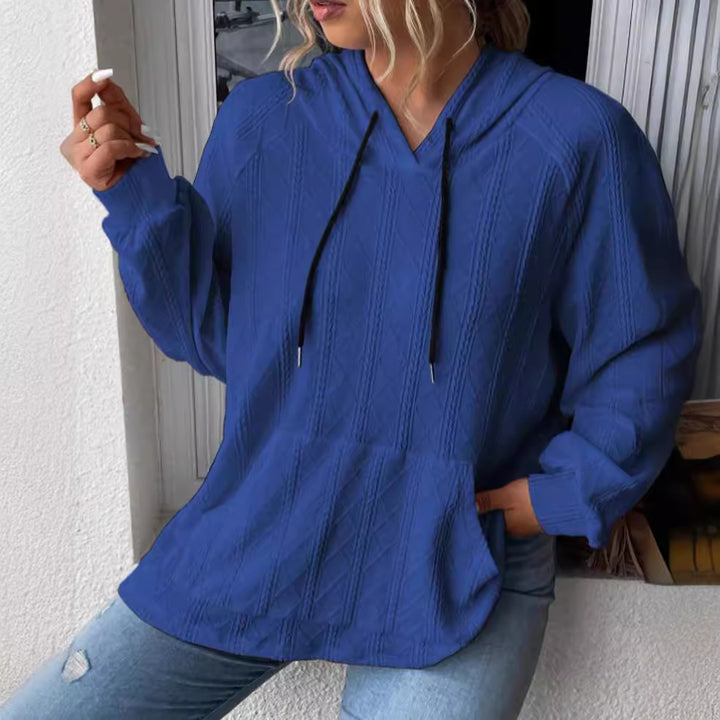 Damen Großer Strick Hoodie mit V-Ausschnitt und stylischer Kapuze Drune