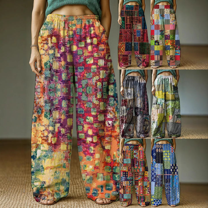 Damen Weite Freizeithose mit ethnischem Patchwork-Muster Drune
