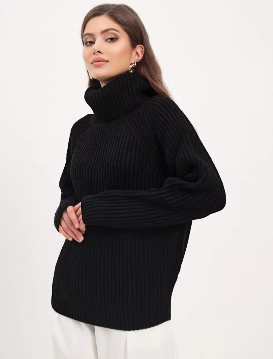 Damen Strickpullover mit hohem Kragen und Wabenstruktur Drune