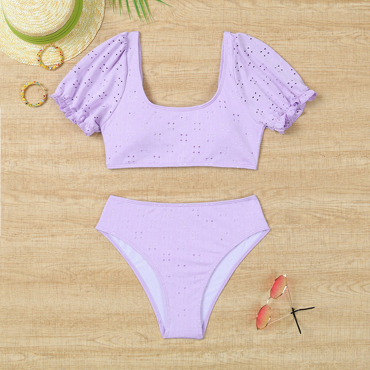 Damen Bikiniset mit Puffärmeln und floralen Details Drune