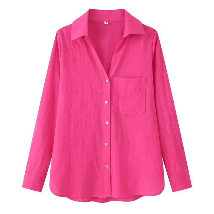 Damen Leichte Oversize-Leinenbluse mit Brusttasche und Hemdkragen Drune