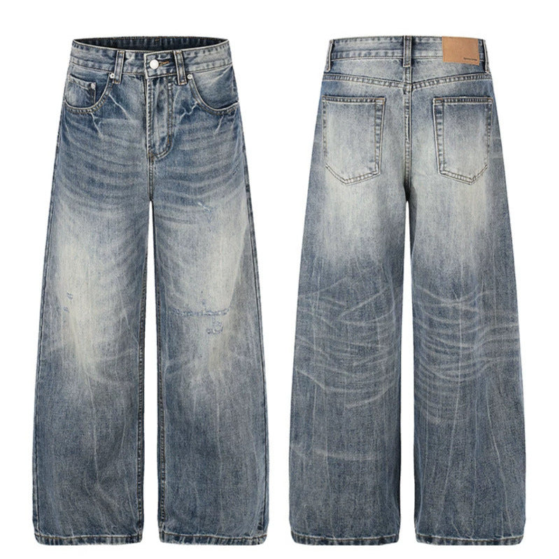 Damen Weite High‑Waist Denim‑Palazzo‑Jeans mit Used‑Effekt und weitem Bein Drune