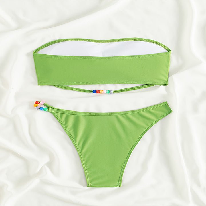 Damen Bandeau-Bikini mit verstellbarem Schnürsystem und bunten Akzenten Drune