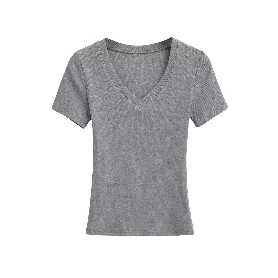 Damen V-Ausschnitt T-Shirt aus hochwertiger Baumwolle mit bequemer Passform Drune