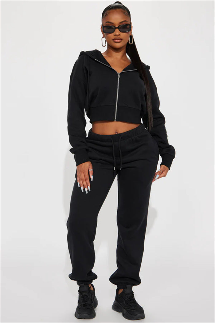 Damen lässiges Sweatset mit cropped Hoodie und weiten Hosen Drune