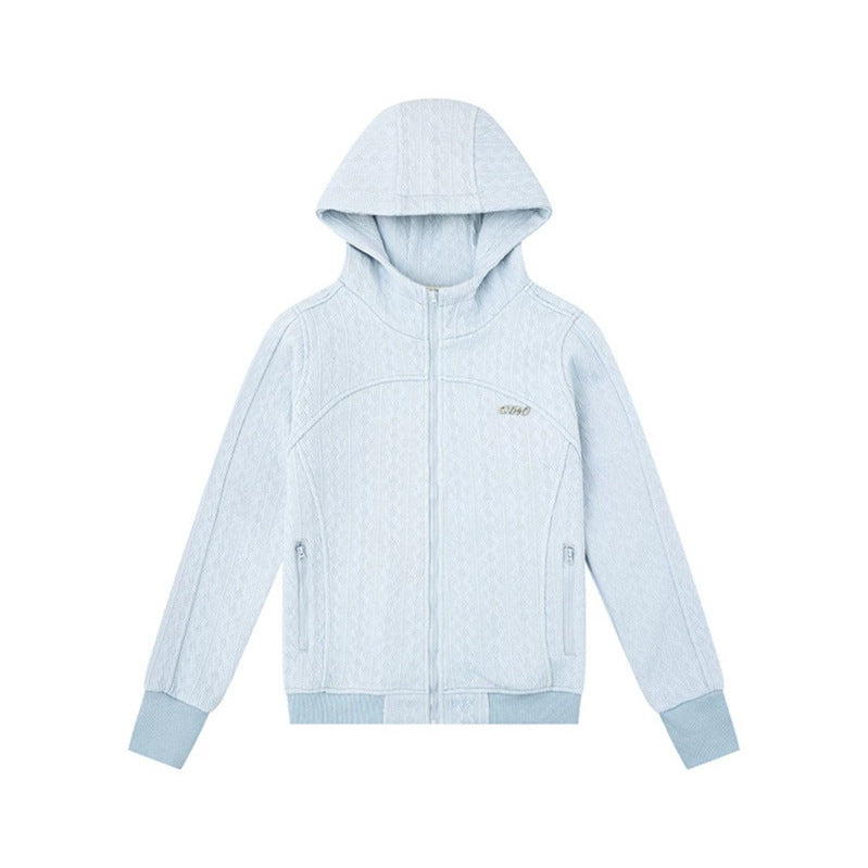 Damen Kapuzen-Strickjacke mit Zopfmuster, durchgehendem Reißverschluss und Eingrifftaschen Drune