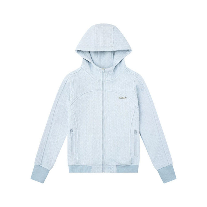 Damen Kapuzen-Strickjacke mit Zopfmuster, durchgehendem Reißverschluss und Eingrifftaschen Drune