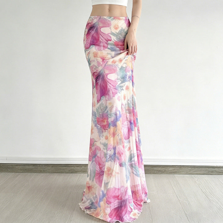 Damen Maxi-Rock mit floralen Mustern und fließendem Schnitt Drune