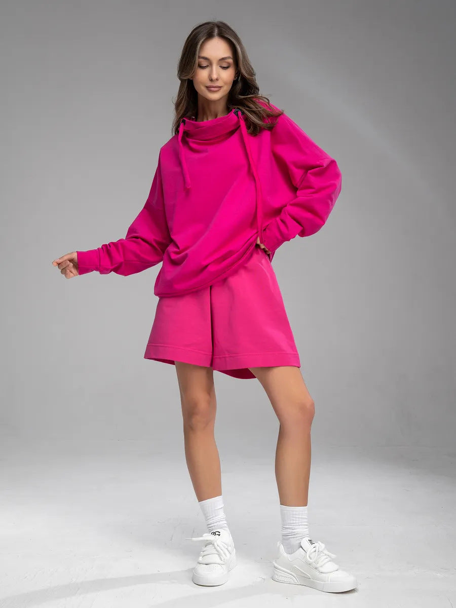 Damen lässiges Oversized Hoodie und Shorts Set Drune