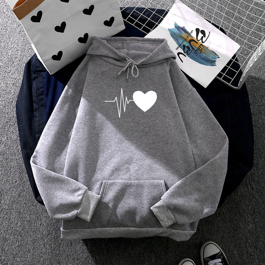 Damen nan Kapuzenpullover mit Fingerherz-Print, Oversize-Schnitt und Kängurutasche Drune