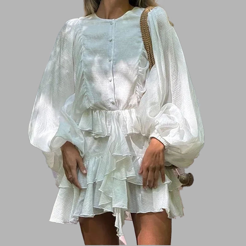 Damen Verspieltes Rüschenkleid mit voluminösen Ärmeln Drune