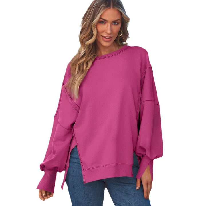 Damen Weiches Longline-Sweatshirt mit Ballonärmeln, seitlichen Schlitzen und geripptem Saum Drune