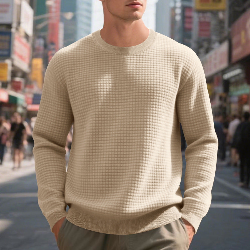 Herren nan strukturierter Strickpullover mit Waffelstruktur und Rundhalsausschnitt Drune