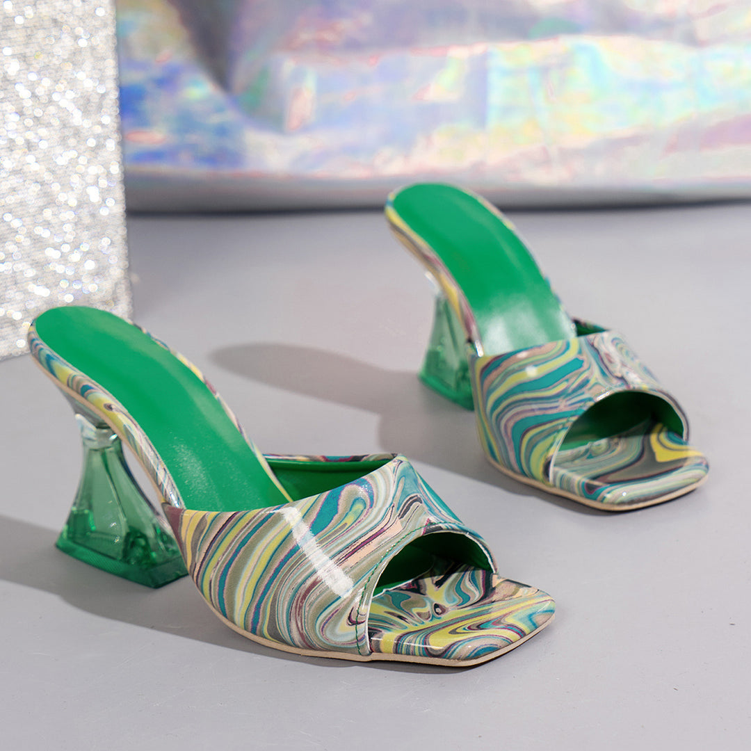 Damen nan elegante Mules mit skulpturalem Trichterabsatz offenem Zehenbereich und gepolstertem Komfortfußbett Drune