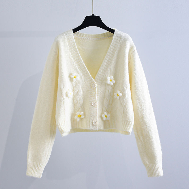 Damen verspielter Strickjacke mit Blumenmuster Drune