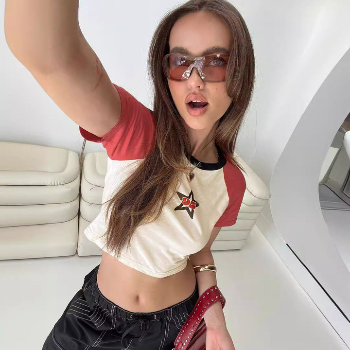 Damen Cropped-T-Shirt mit kreativem Design und modischem Detail Drune