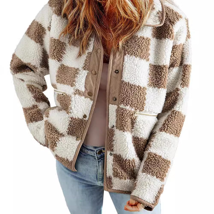 Damen Kuschelige Schafwolljacke mit modernen Karomustern Drune