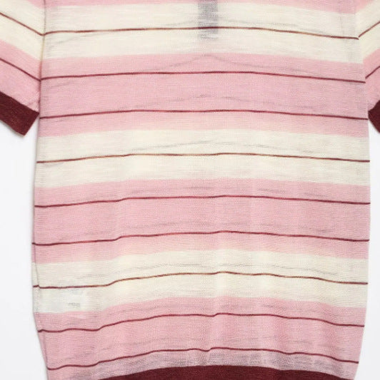 Damen Kurzärmeliges gestreiftes Strick‑Poloshirt mit Rippkragen und Knopfleiste Drune