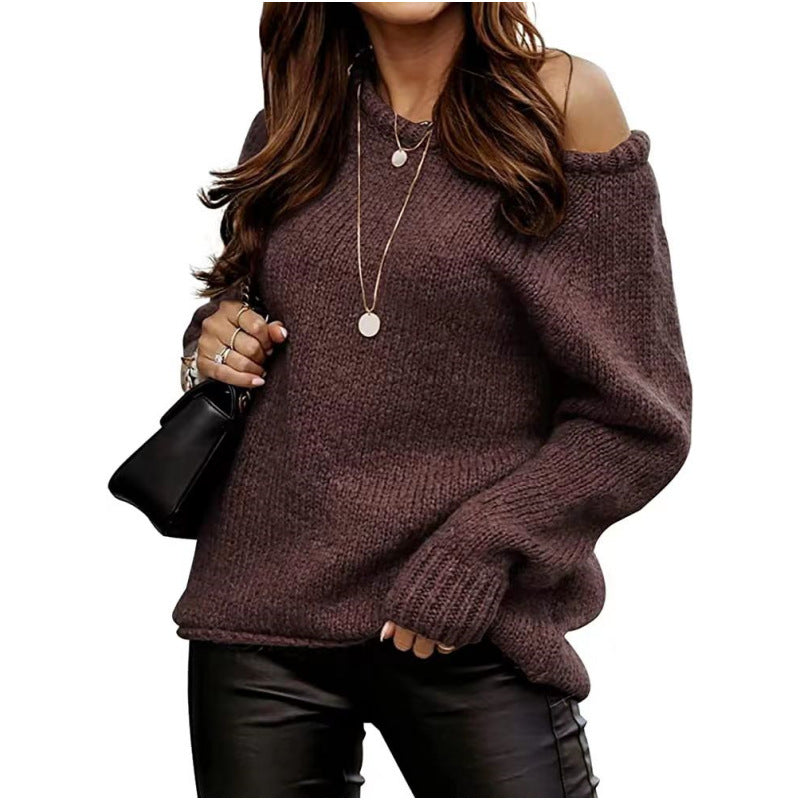 Damen moderner Strickpullover mit schulterfreiem Design und oversized Passform Drune