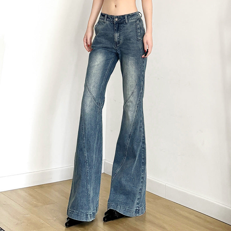 Damen klassische Flared Jeans mit hoher Taille und ausgefranstem Saum Drune
