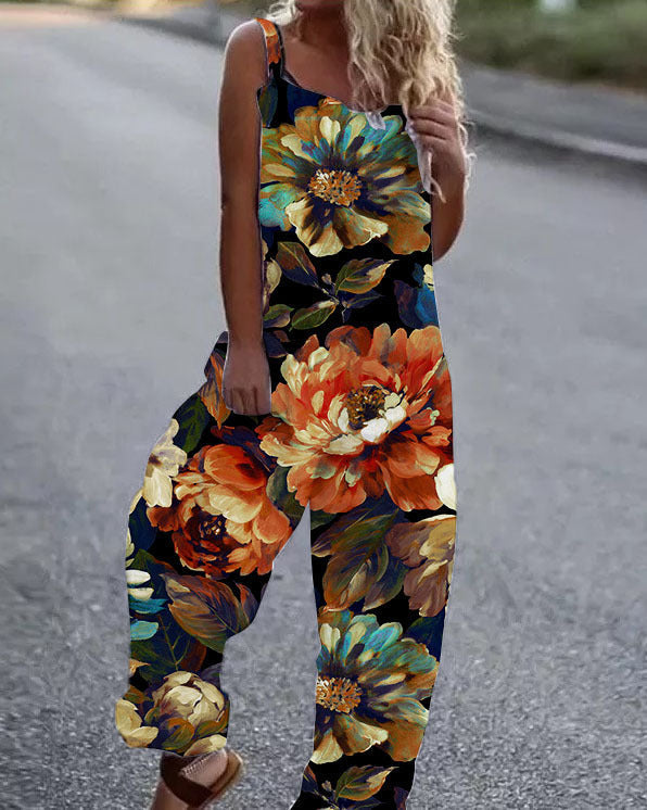 Drune | Große Blumenmuster Leichte Stoff Latzhose