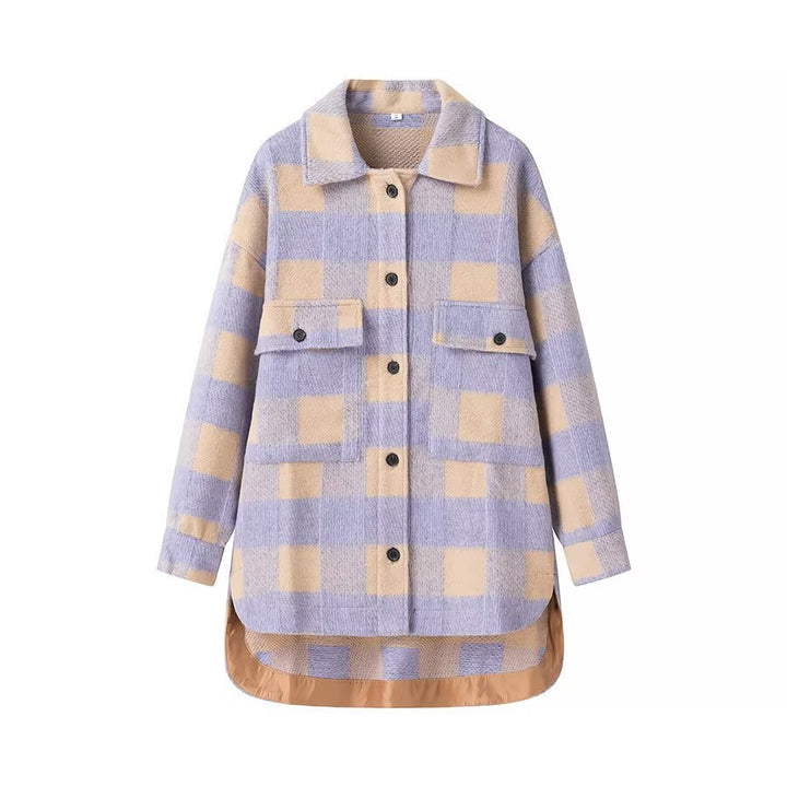 Damen Oversized Hemdjacke im Karo mit großen Pattentaschen und gerundetem Saum Drune