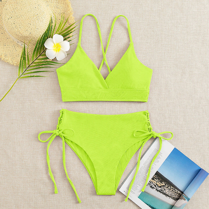 Damen Hochtaillierter Bikini mit verstellbaren Schnürdetails Drune