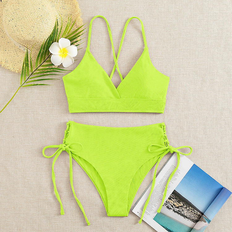 Damen Hochtaillierter Bikini mit verstellbaren Schnürdetails Drune