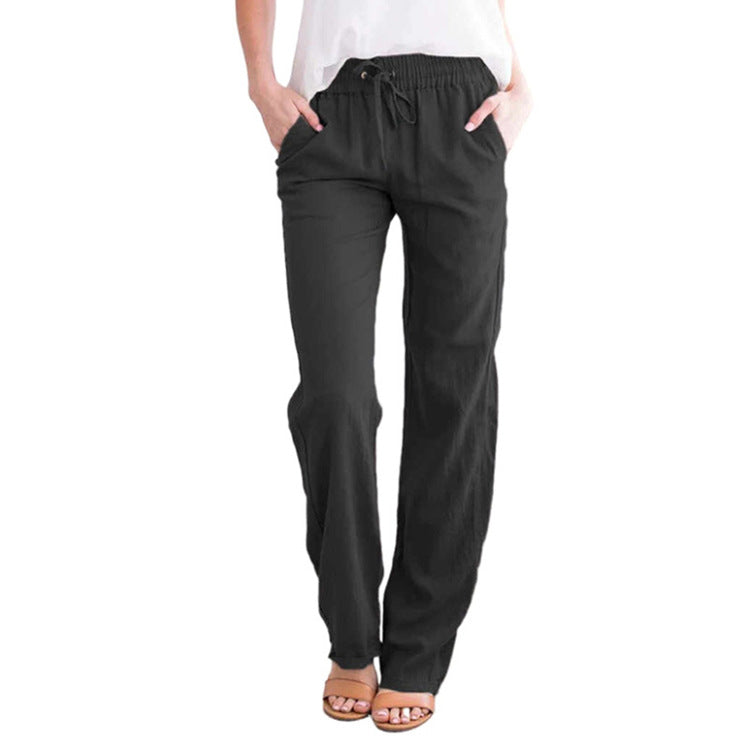 Damen nan leichte Leinenhose mit elastischem Bund und weitem Bein Drune