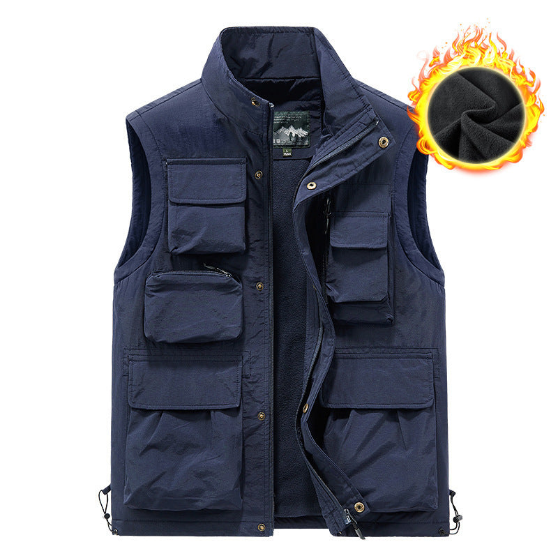 Herren wattierte Multifunktions-Taschenweste mit Fleece-Innenfutter und Stehkragen Drune