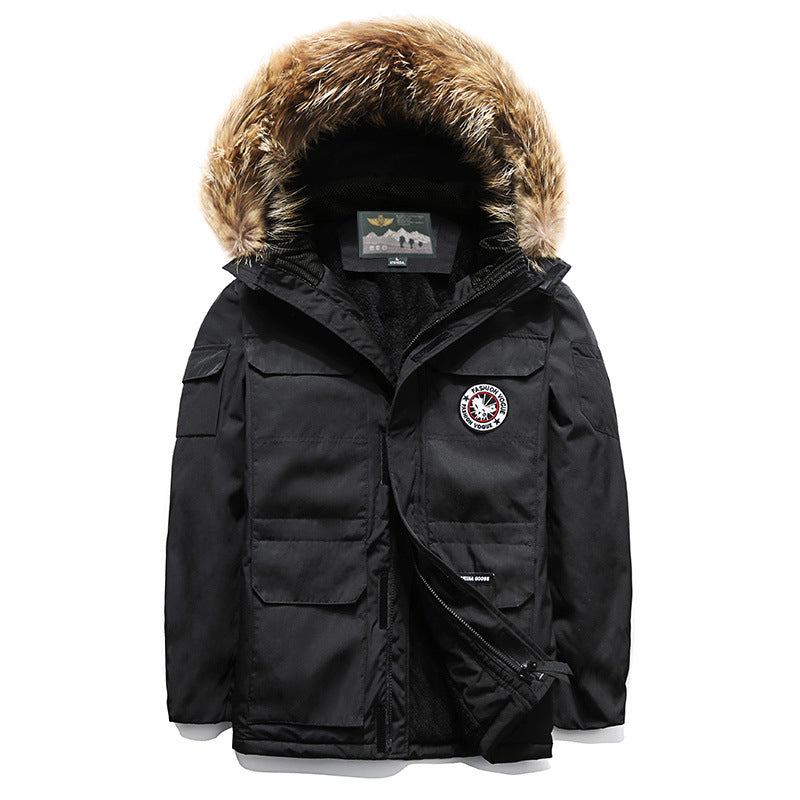 Herren Winterparka mit Kapuze und Kunstfellbesatz, isolierende Thermofütterung & Mehrfachtaschen Drune
