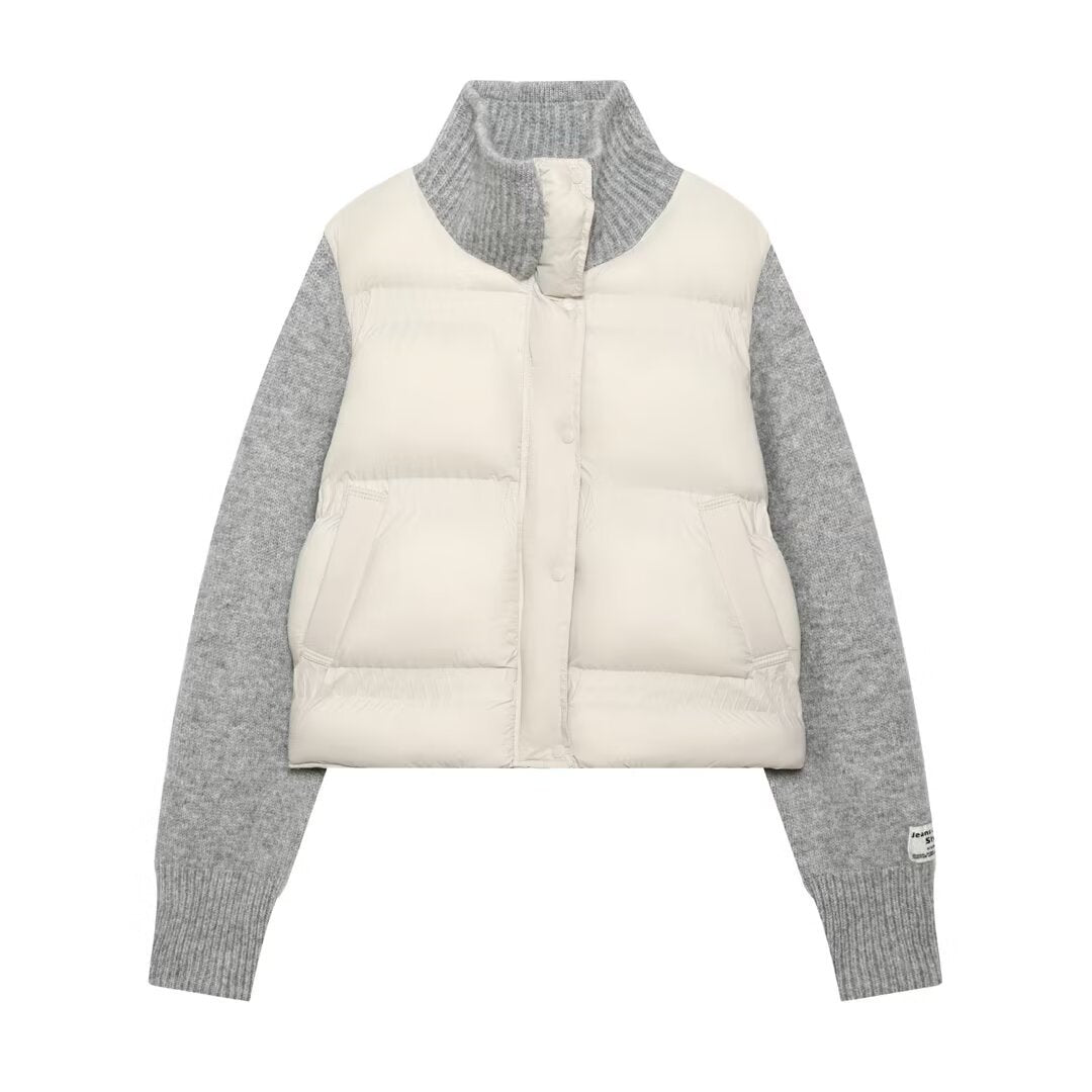 Damen Gepolsterte Cropped Hybrid-Jacke mit Strickärmeln und Stehkragen Drune
