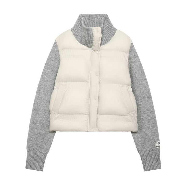 Damen Gepolsterte Cropped Hybrid-Jacke mit Strickärmeln und Stehkragen Drune