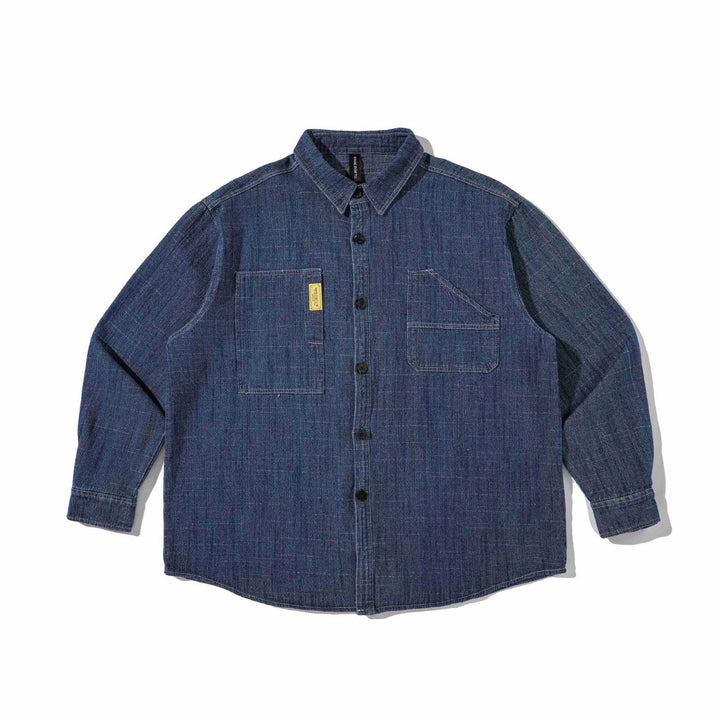 Herren Robustes Denim-Worker-Overshirt mit Brusttaschen und Hemdkragen Drune