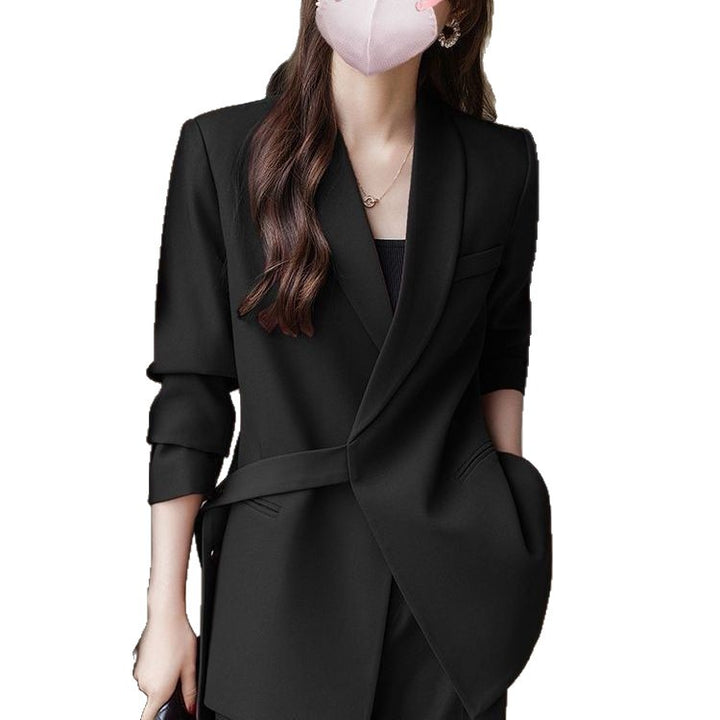Damen moderner Blazer mit asymmetrischem Schnitt und Taillengürtel Drune